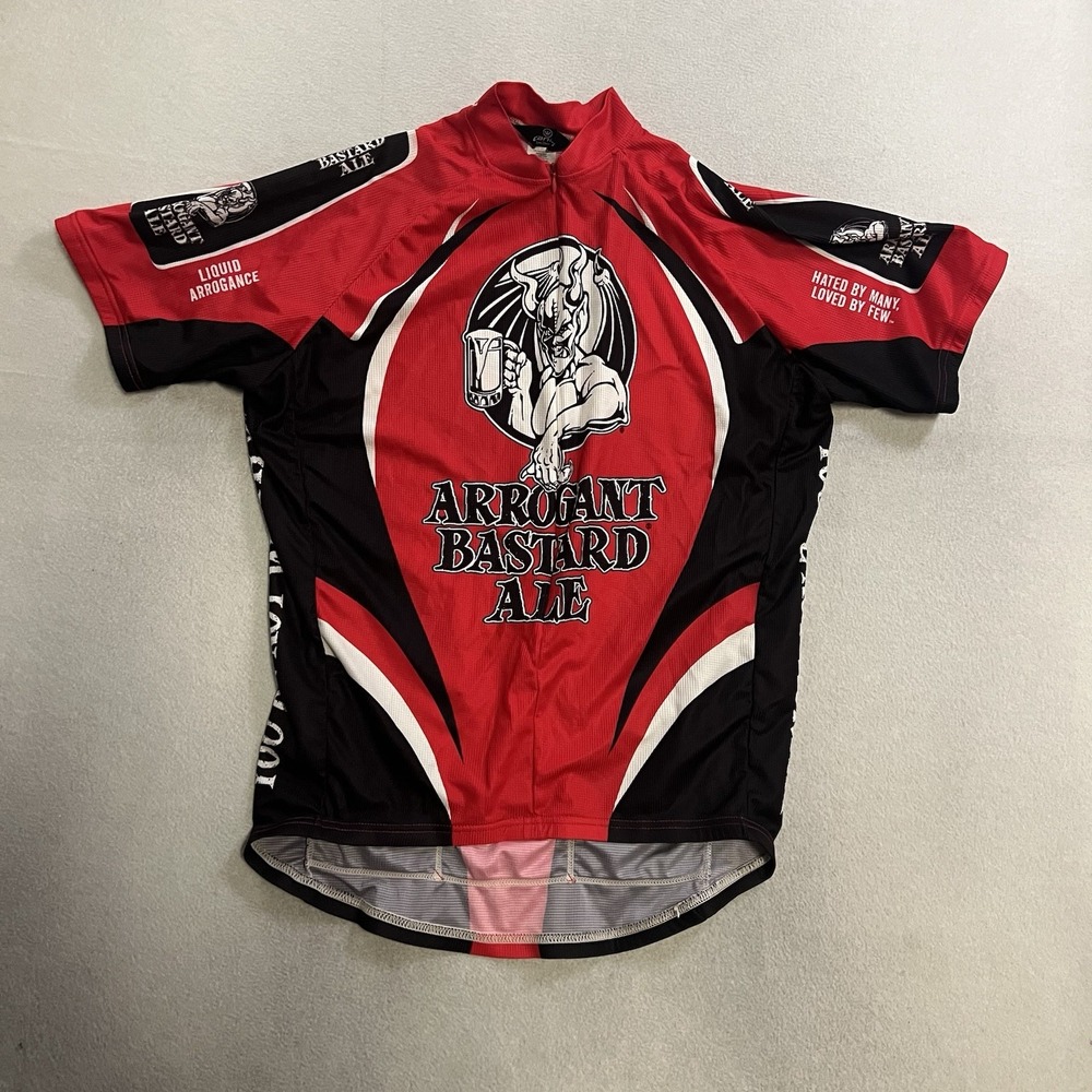 Canari Stone Brewing Arrogant Bastard Ale 1/2 Zip Cycling Jersey Large Red Black